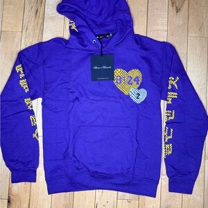 Purple Heart Logo Hoodie with Yellow & Light Blue Accents